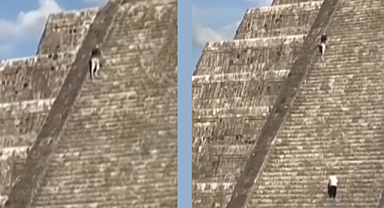 Tarihi tapınağa tırmanan turist önce dayak yedi sonra tutuklandı